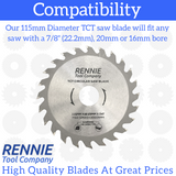 3 Pack - 115mm x 24T TCT Circular Wood Saw Blades for Various Saws