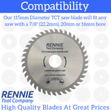 3 Pack -  115mm x 40T TCT Circular Wood Saw Blades Fits Bosch, , Dewalt, Festool, Makita, Worx, Balck & Decker etc