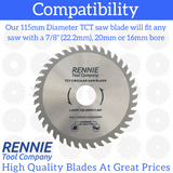 3 Pack -  115mm x 40T TCT Circular Wood Saw Blades Fits Bosch, Dewalt, Festool, Makita, Worx, Balck & Decker etc