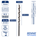 1 x DIN340 HSS Long Series Jobber Drill Bit M2 Fully Ground