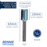 1/4" Shank TCT Tipped Straight Flute Router Bits Fits Makita Festool Dewalt Trend Routers