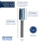 1/4" Shank TCT Tipped Straight Flute Router Bits Fits Makita Festool Dewalt Trend Routers