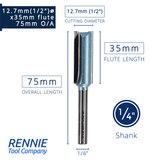 1/4" Shank TCT Tipped Straight Flute Router Bits Fits Makita Festool Dewalt Trend Routers