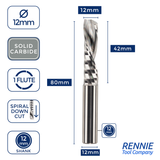 Solid Carbide Single 1 Flute Down Cut Spiral Router Bits