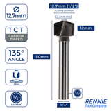 1/2" Diameter x 1/4" Shank x 135 Degree V Groove Router Bit For Folding / Scoring ACM Dibond Aluminium Etc