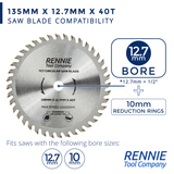 Pack Of 2 - 135mm x 40T & 24T TCT Circular Wood Saw Blade Fits Bosch, Makita, Black & Decker, Dewalt etc