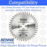 135mm x 40T TCT Circular Wood Saw Blade Fits Bosch, Makita, Black & Decker, Dewalt etc