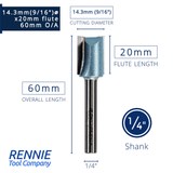 1/4" Shank TCT Tipped Straight Flute Router Bits Fits Makita Festool Dewalt Trend Routers