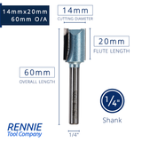 1/4" Shank TCT Tipped Straight Flute Router Bits Fits Makita Festool Dewalt Trend Routers