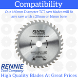 160mm x 36T TCT Circular Wood Saw Blade Fits Bosch, Makita, Black & Decker, Dewalt, Festool TS55 etc