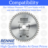 3 Pack - 160mm x 48T TCT Circular Wood Saw Blades Fits Bosch, Makita, Black & Decker, Dewalt, Festool TS55 etc