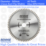 160mm x 60T TCT Circular Wood Saw Blade Fits Bosch, Makita and etc