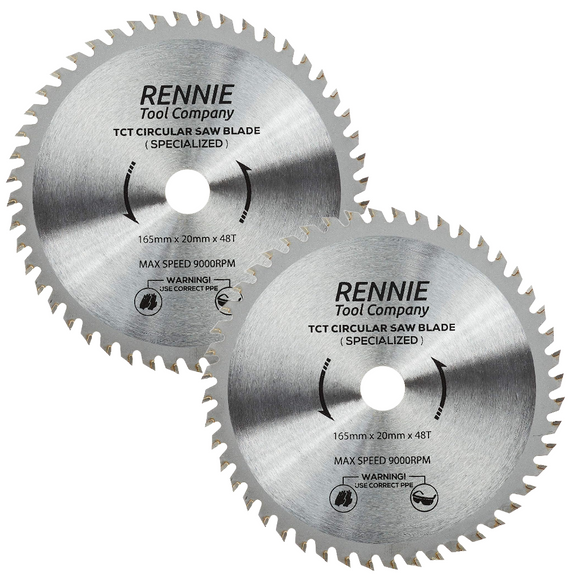 2 Pack - 165mm x 48T TCT Cordless Circular Wood Saw Blades With Thin Kerf. Fits Bosch Makita Ryobi Dewalt Circular Saws etc