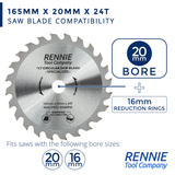 2 Pack - 165mm x 24T TCT Cordless Circular Wood Saw Blades With Thin Kerf. Fits Bosch Makita Ryobi Dewalt Circular Saws etc
