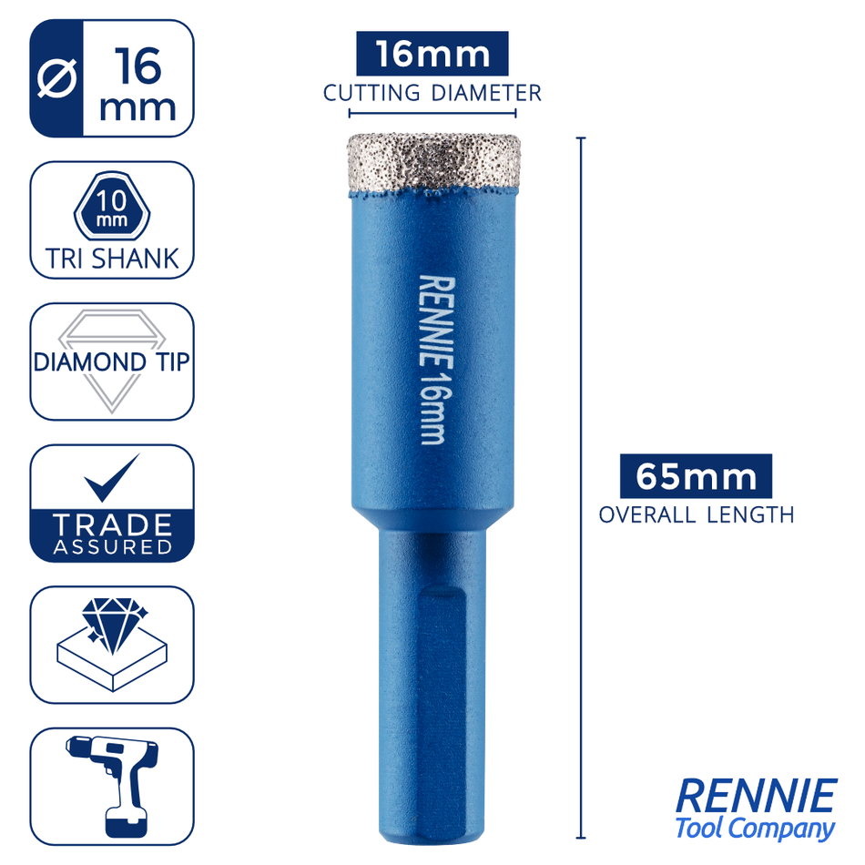Diamond Tile Drill Bit Ceramic & Porcelain Rennie Tool – Rennie Tool ...