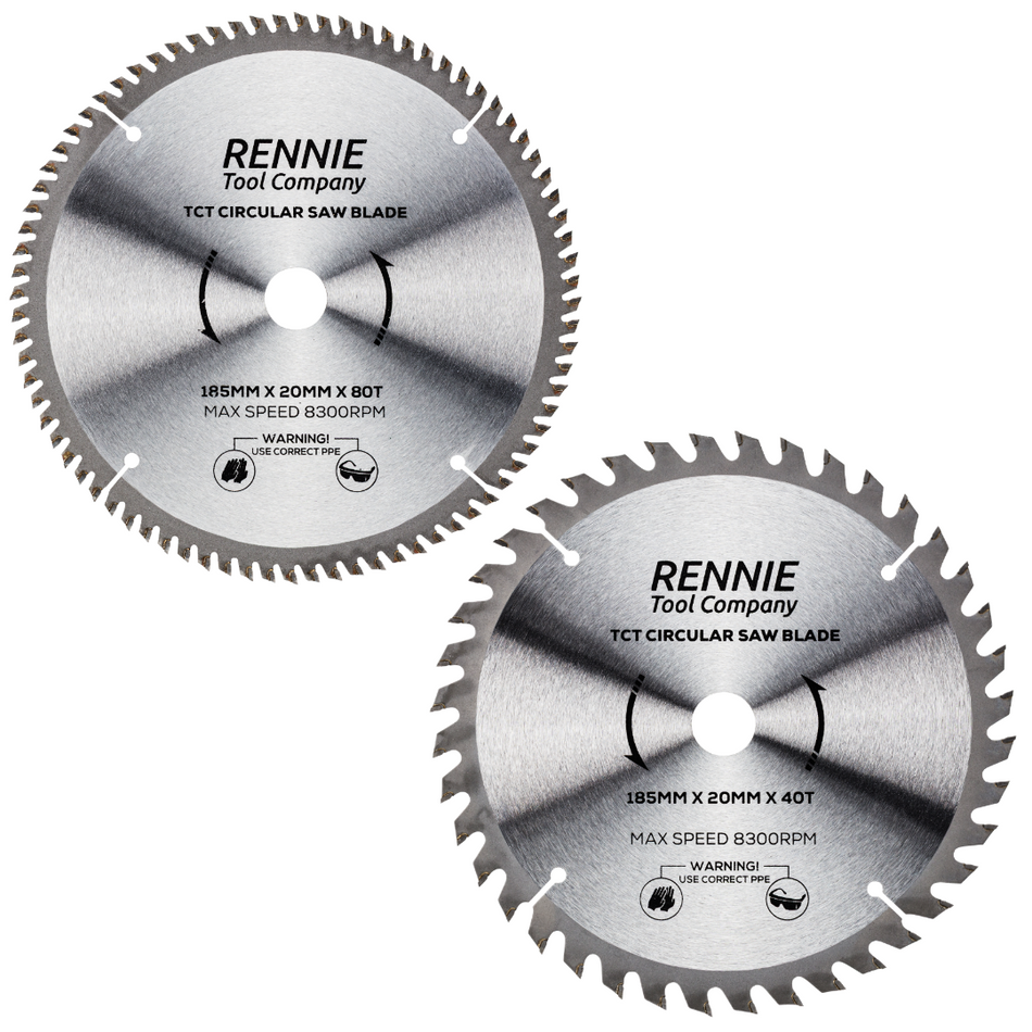 2 Pack - 185mm x 20mm Bore x 40T & 80T TCT Saw Blade Fits Evolution Rage Circular Saws Etc