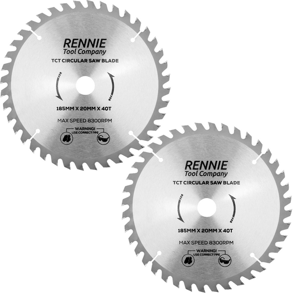 2 Pack - 185mm x 20mm Bore x 40T TCT Saw Blade Fits Evolution Bosch Makita Ryobi Dewalt Circular Saws Etc