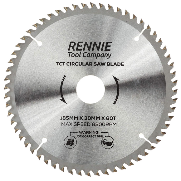 185mm x 60T TCT Circular Wood Saw Blade. Fits Evolution Bosch Makita Ryobi Dewalt Circular Saws Etc