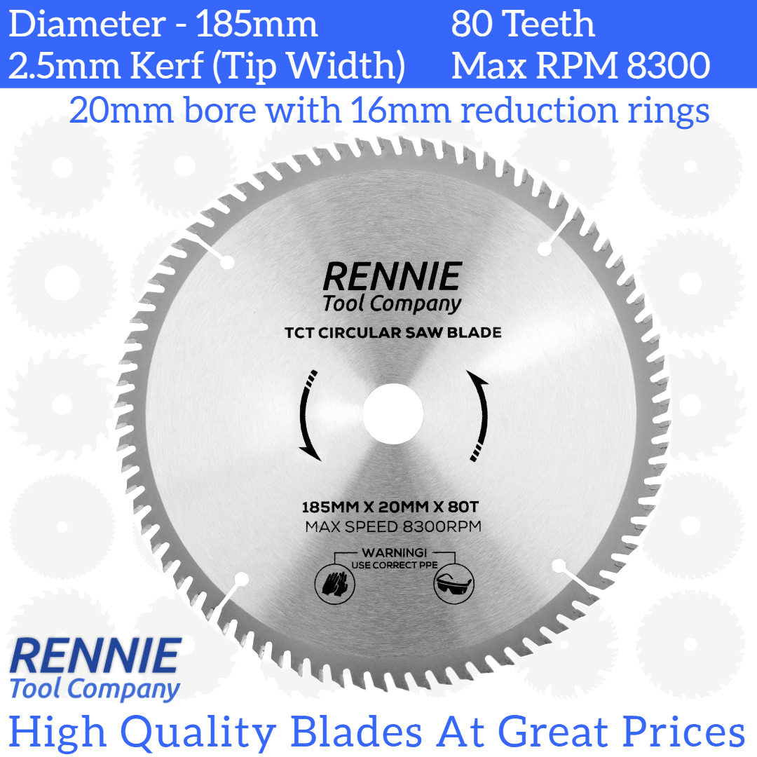 185mm x 20mm Bore x 80T TCT Saw Blade Fits Evolution Bosch Makita Ryob