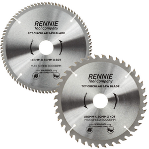 2 Pack - 190mm x 40T & 80T TCT Circular Wood Saw Blades. Fits Evolution Bosch Makita Ryobi Dewalt Circular Saws Etc