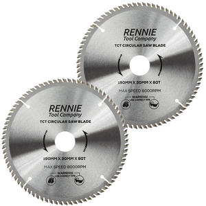 2 Pack - 190mm x 80T TCT Circular Wood Saw Blades. Fits Evolution Bosch Makita Ryobi Dewalt Circular Saws Etc