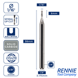 Solid Carbide 2 Flute Ballnose Up Cut Router Bits