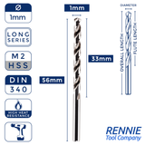 1 x DIN340 HSS Long Series Jobber Drill Bit M2 Fully Ground
