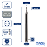 Solid Carbide Single 1 Flute Down Cut Spiral Router Bits