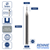 Solid Carbide 2 Flute Ballnose Up Cut Router Bits