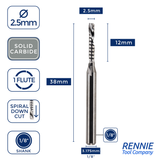 Solid Carbide Single 1 Flute Down Cut Spiral Router Bits