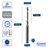 Solid Carbide Single 1 Flute Down Cut Spiral Router Bits