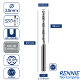 Solid Carbide 2 Flute Ballnose Up Cut Router Bits