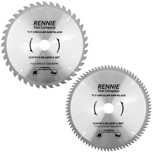 2 Pack - 210mm x 25.4mm Bore x 40T & 80T TCT Circular Wood Saw Blade Fits Evolution Saws & Evolution Rage Saws.