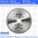 210mm x 80T TCT Circular Wood Saw Blade. Fits Festool Bosch Makita Dewalt Circular Saws Etc