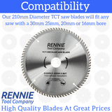 210mm x 80T TCT Circular Wood Saw Blade. Fits Festool Bosch Makita Dewalt Circular Saws Etc