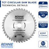210mm x 25.4mm Bore x 40T TCT Circular Wood Saw Blade Fits Evolution Saws & Evolution Rage Saws.