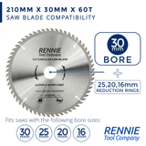 2 Pack - 210mm x 40T & 60T TCT Circular Wood Saw Blades. Fits Festool Bosch Makita Dewalt Circular Saws Etc