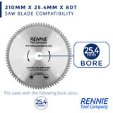 2 Pack - 210mm x 25.4mm Bore x 80T TCT Circular Wood Saw Blade Fits Evolution Saws & Evolution Rage Saws