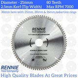 216mm x 80T TCT Circular Wood Saw Blade. Fits Multipler Saws.