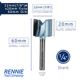 1/4" Shank TCT Tipped Straight Flute Router Bits Fits Makita Festool Dewalt Trend Routers