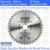 235mm x 40T TCT Circular Wood Saw Blade. Fits Bosch Makita Dewalt Circular Saws Etc