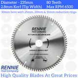 235mm x 80T TCT Circular Wood Saw Blade. Fits Bosch Makita Dewalt Circular Saws Etc