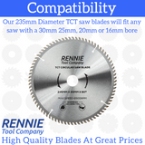 235mm x 80T TCT Circular Wood Saw Blade. Fits Bosch Makita Dewalt Circular Saws Etc