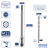 M22 Thread Hex Shank TCT Core Drill Adapters / Extension Bars