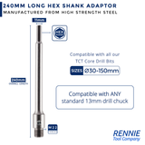 M22 Thread Hex Shank TCT Core Drill Adapters / Extension Bars