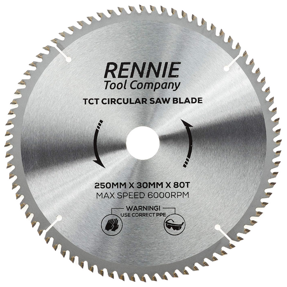 250mm x 80T TCT Circular Wood Saw Blade. Fits Bosch Makita Dewalt Circular Saws Etc