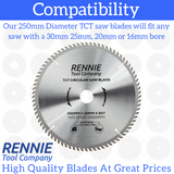 250mm x 80T TCT Circular Wood Saw Blade. Fits Bosch Makita Dewalt Circular Saws Etc