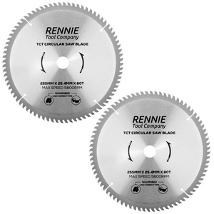 2 Pack 255mm x 25.4mm Bore x 80T TCT Circular Wood Saw Blades Fits E