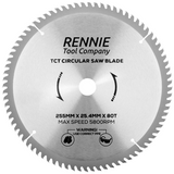 255mm x 25.4mm Bore x 80T TCT Circular Wood Saw Blade Fits Evolution Saws & Evolution Rage Saws