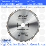 255mm x 80T TCT Circular Wood Saw Blade. Fits Bosch Makita Dewalt